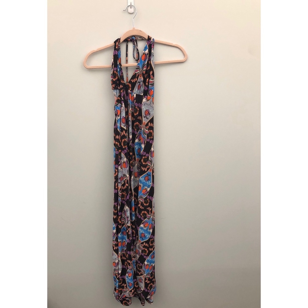 Josa Tulum Floral Print Sundress Black Blue Long